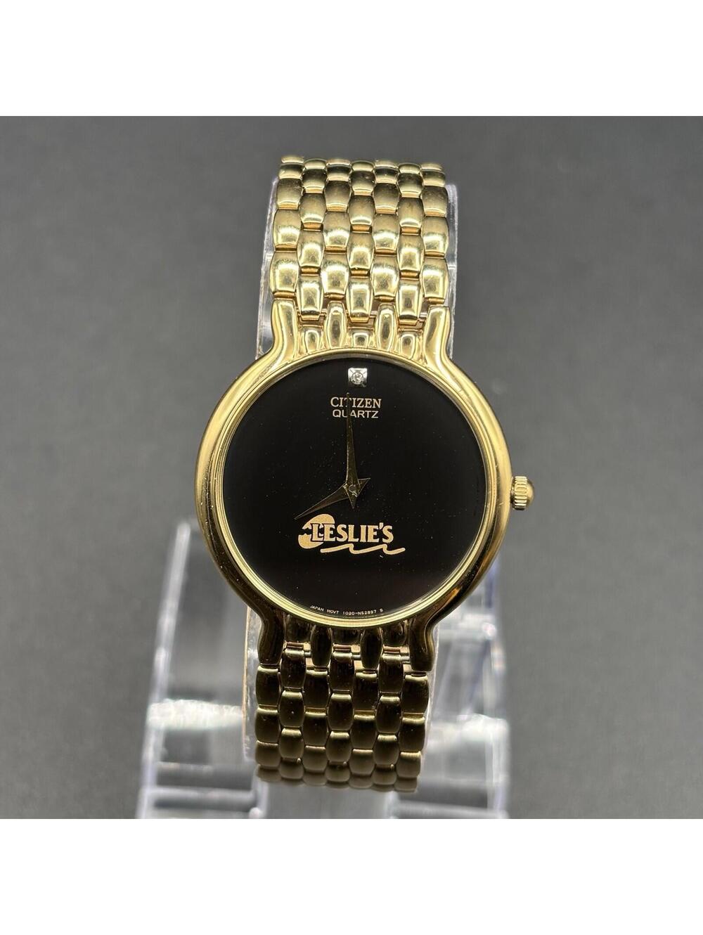 Citizen 1020-S54562 Gold Tone 32mm Black Dial Quartz Dress Watch “Leslie’s” Logo